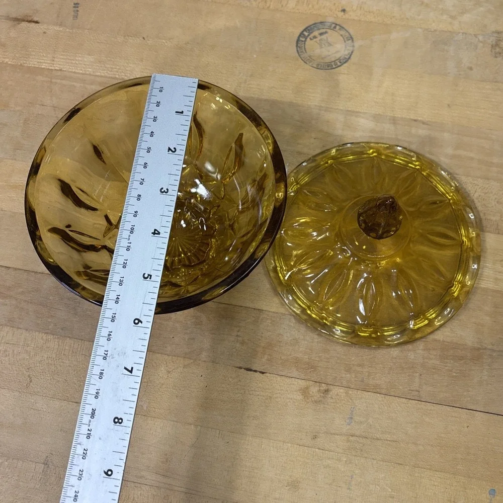 Vintage Anchor Hocking Amber Glass Fairfield Footed Candy Dish With Lid